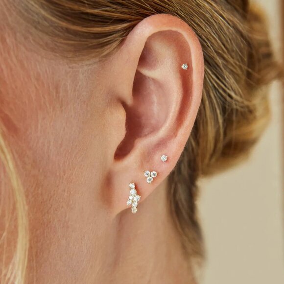 .07 ctw 14K White Gold "Baby" Solitaire Diamond Stud Earrings Pair EF Collection - Picture 4 of 5